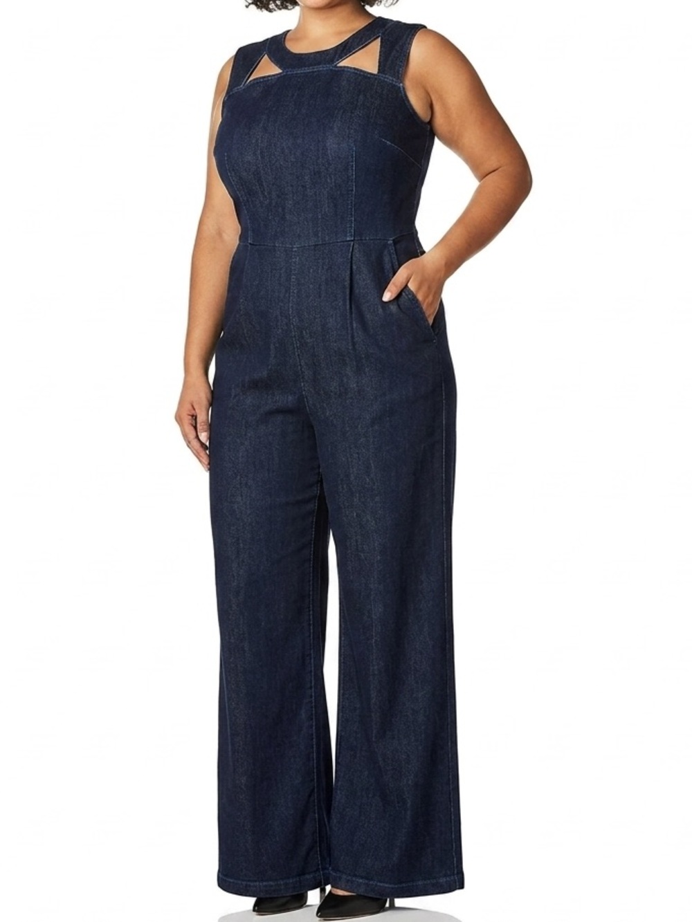 NWT Calvin Klein Dark Wash Denim Color Jumpsuit Sleeveless Wide Leg Size 14